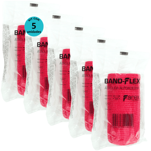 Atadura 10cm Vermelha Band-Flex Autoadesiva Para Animais Farex Kit Com 5 Atadura 10cm Vermelha Band-Flex Autoadesiva Para Animais Farex Kit Com 5